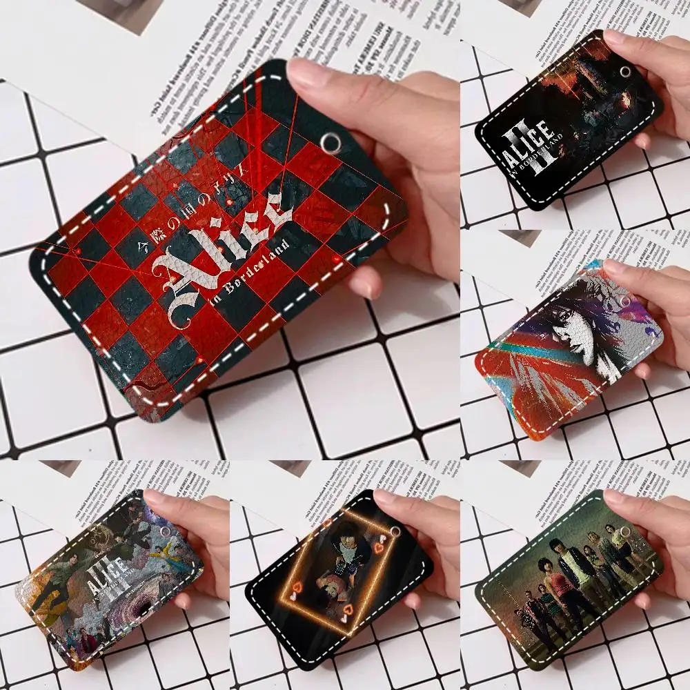 

A-Alice In B-Borderland Card Holde Applicable To Credit Cards Bus Card Soft Leather Rectangular Keychain Protective Cover