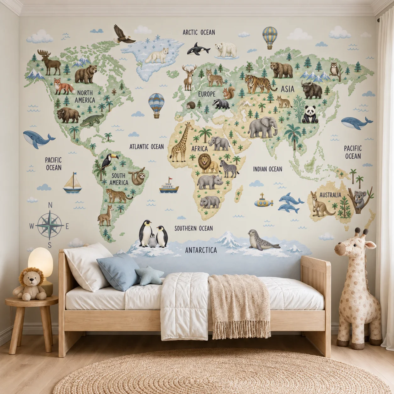 Papel Tapiz Infantil con Mapa  - Kids Education Wallpaper reseña y precio
