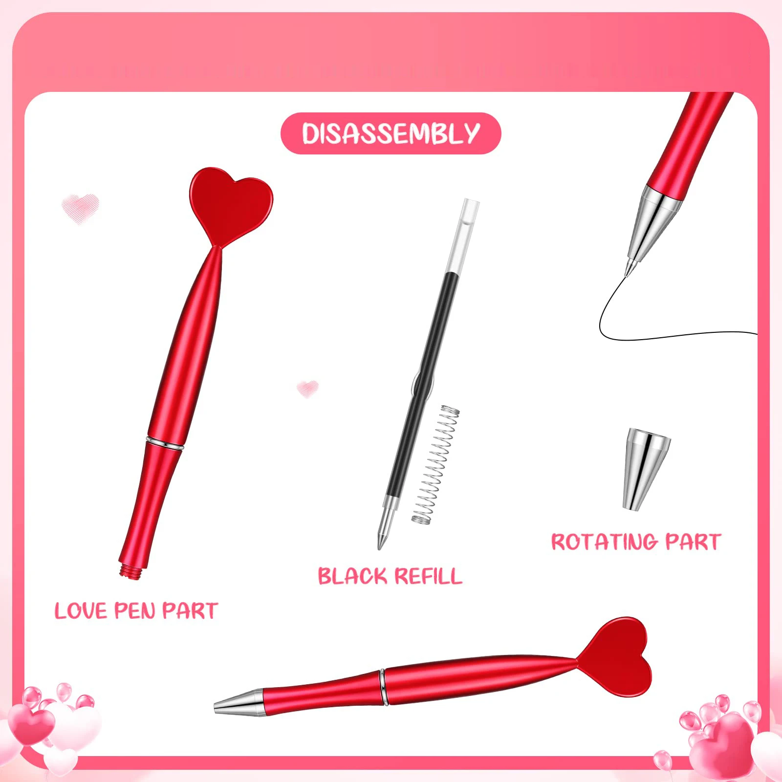 30Pcs Heart Rotary Ballpoint Pen Love Heart Ball Pens Plastic Pens Student Ballpoint Pen School Supplies Stationery