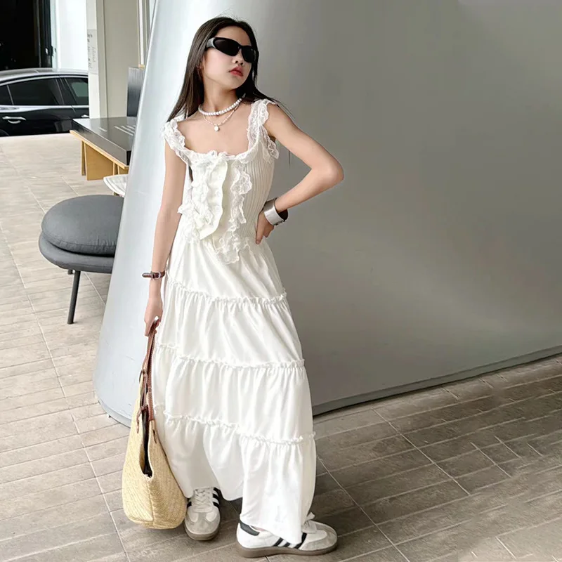 Girl's long skirt with vest  2024 summer vest top internet famous spicy girls 2 pieces set