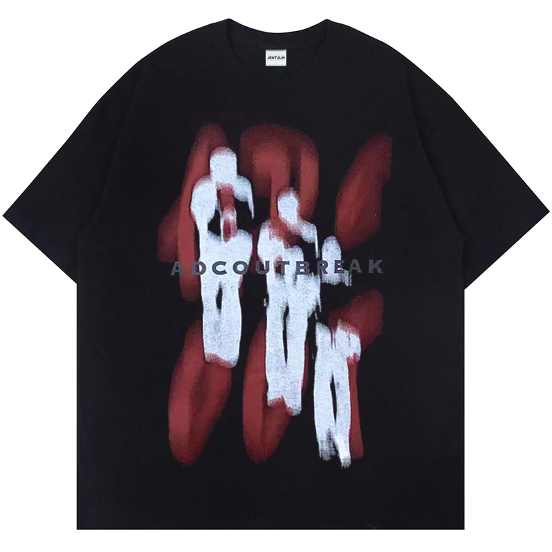 Streetwear Basics Harajuku Men Tops Grunge Shadow Graphic Print Punk Gothic T-Shirt Cotton Hip Hop Loose Short Sleeve women Tee