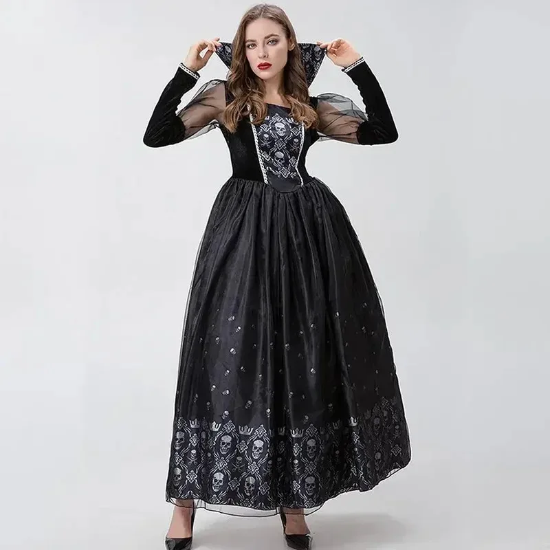 Halloween Cosplay Vampire Medieval Court Queen Party Skeleton Ghost Costume