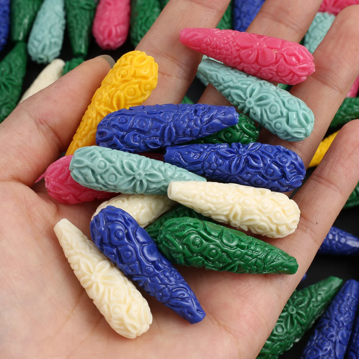 5pcs Random Color Water Drop Shape Coral Beads Synthetic Coral Printed Beads for Jewelry Making DIY Necklace Bracelet Accessory