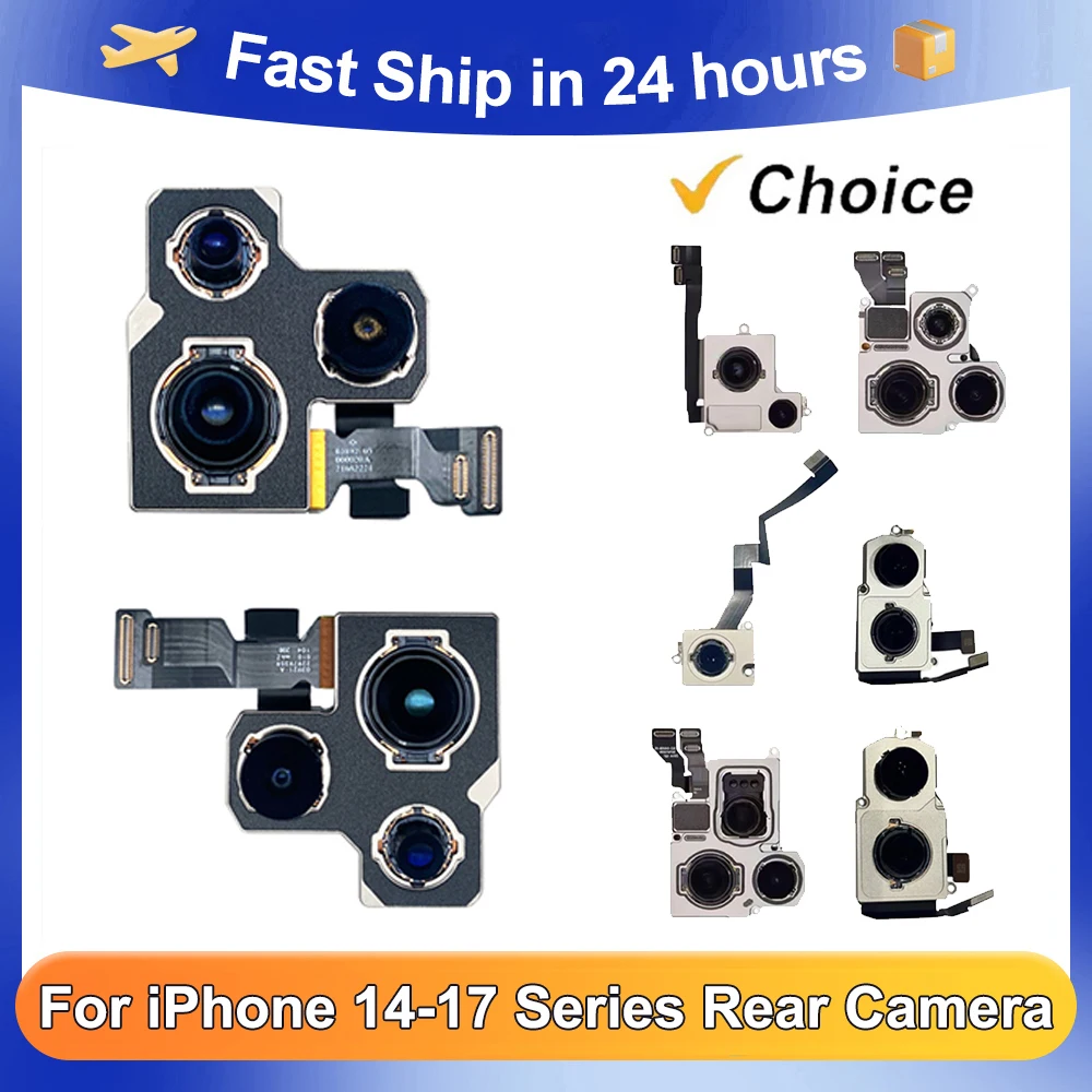 

Проверенный задний камера-модуль для iPhone 14 15 16 16e 17 Pro Max Plus Mini, хорошее качество, с гибким кабелем и объективом