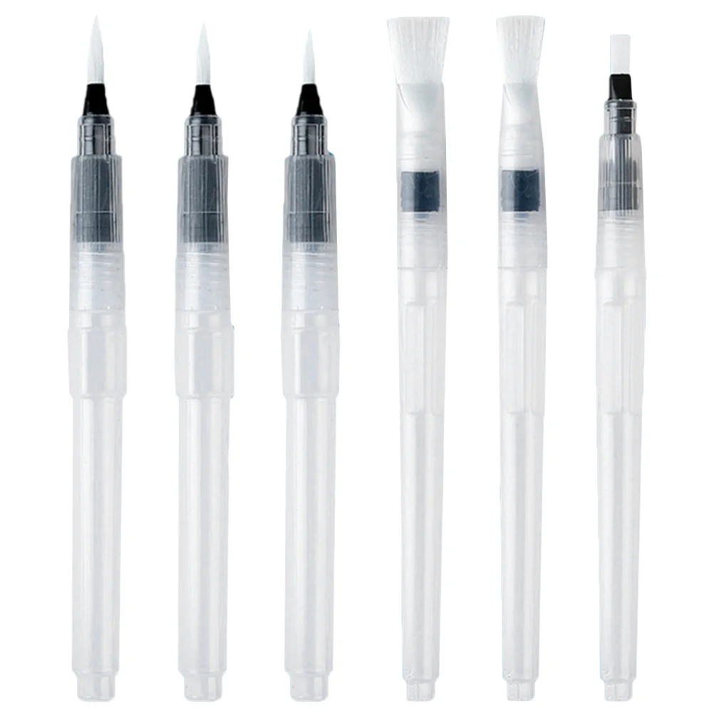 6 Pcs Supple Tip Watercolor Pen Brush Multifunction Calligraphy Supply Plastic Hand Drawing Coloring Pens Markers