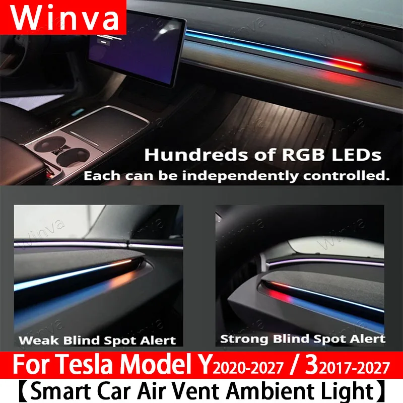 Intelligent Air Vent Ambient Light System Blind Spot Monitoring BSD System for Tesla Model Y2020-2026Juniper/Model 3 Highland