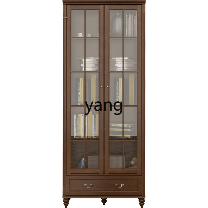 

CX Solid Wood Bookcase with Glass Door Household Storage Storage Cabinet Shelf against the Wall