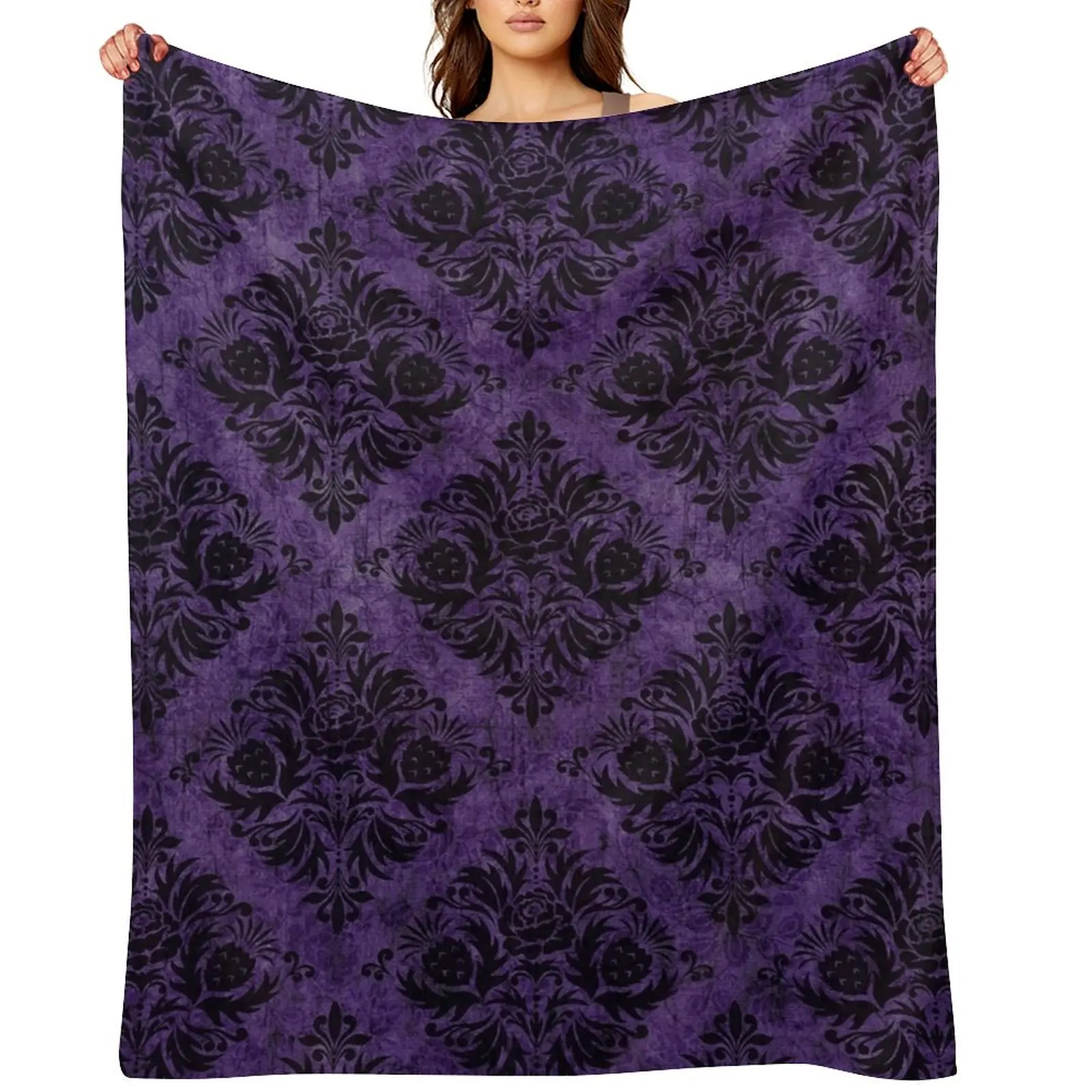 

Gothic Damask Purple Throw Blanket Stuffeds Soft Plush Plaid wednesday Warm Blankets