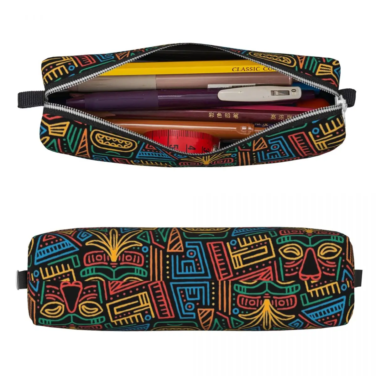 Tiki Pattern Pencil Cases Creative Tropical Exotic Pen Holder Bag for Student Big Capacity Students School Gifts Pencilcases