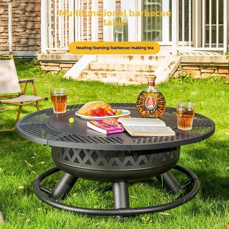 2026 Outdoor Home Use Multi-Functional Steel BBQ Table Modern Patio Heating Charcoal Firewood Stove For Tea Brewing
