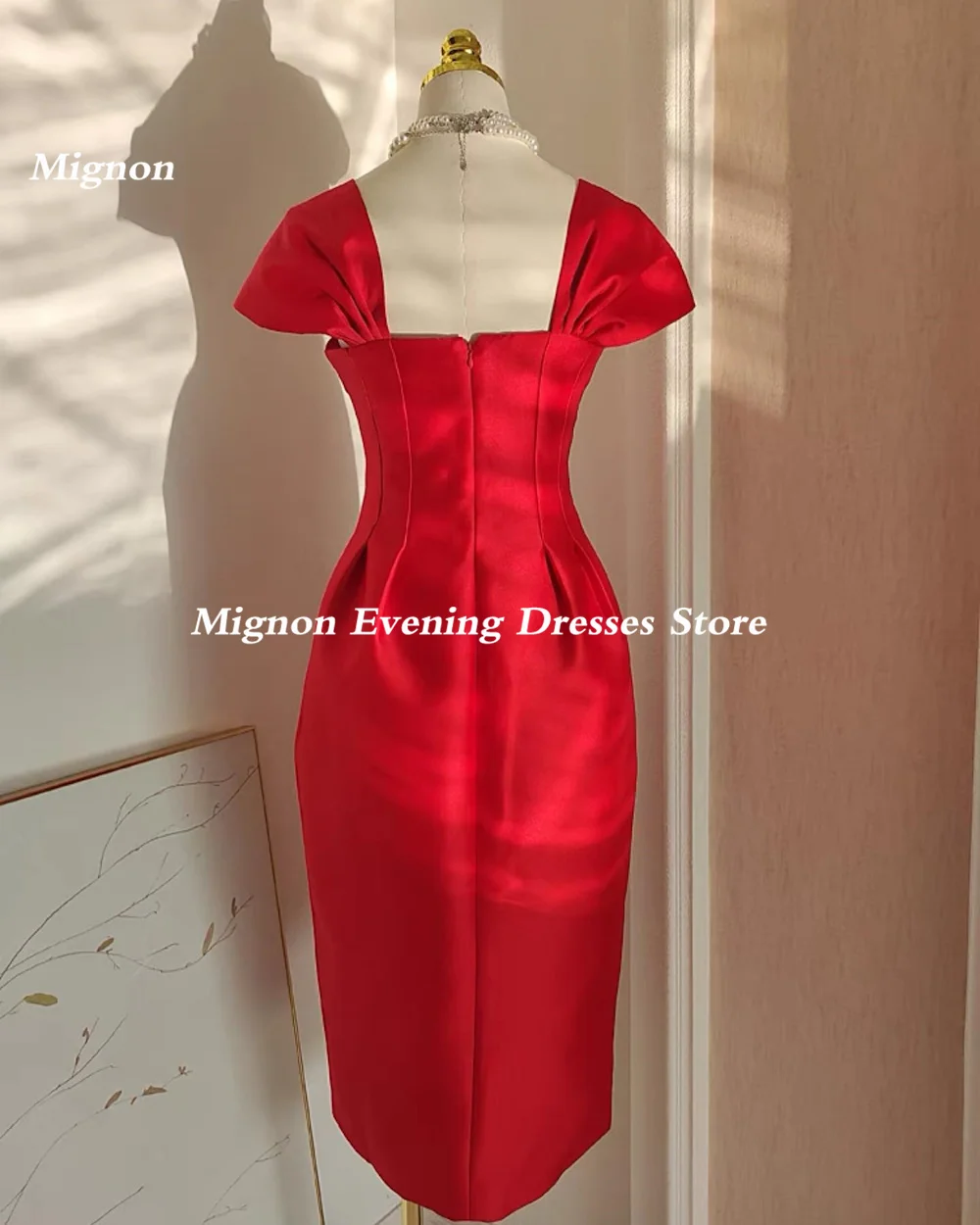 Mignon Satin Mermaid Prom Gown Sweetheart Populer Evening Cap-straps Formal Tea-length Elegant Party Dresses for Women 2023