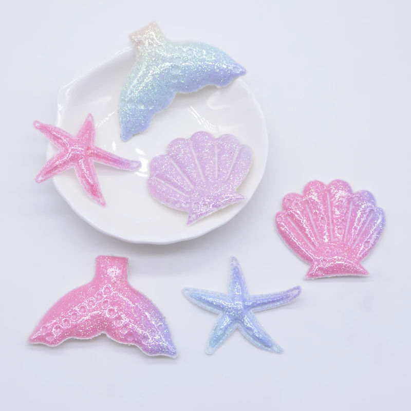 20Pcs Padded Ocean Starfish Shells Tails Applique for DIY Clothes Hat Shoes Sewing Patches Headwear Hair Clips Accessories