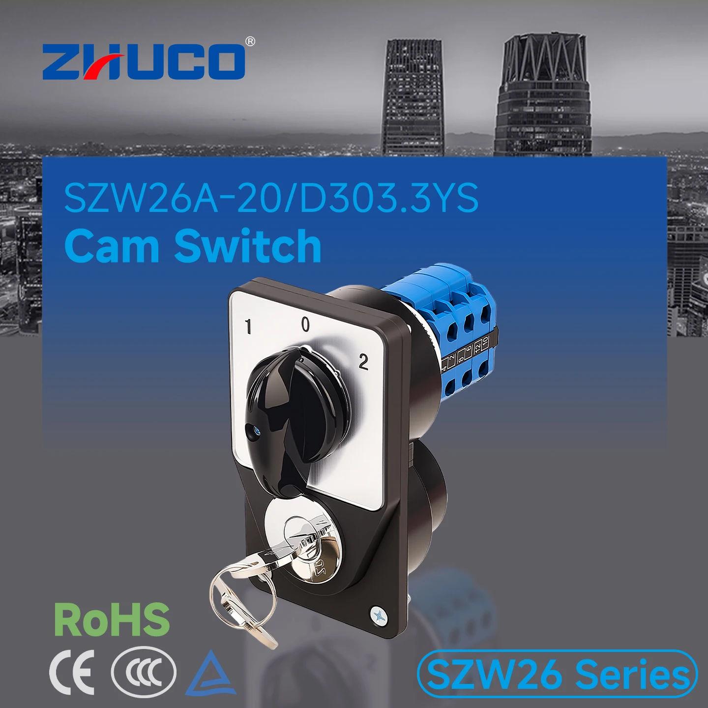 Zhuco 2/3 Position Selector Switch 20A 690V, 12-Terminal Universal Rotary Cam Selector with Locking Switch, Suitable for Distribution Cabinets, Machine Tools, Industrial Panels (Szw26A-20/Ys, on Off On, on Off, on on)