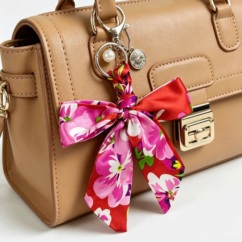 Kreative Schals, Schmetterlings-Schlüsselanhänger, Blumen-Druck-Anhänger, Schlüsselring, Rucksack-Anhänger, Accessoire für Damen-Taschen mit Kette, Geschenk – Detail 6