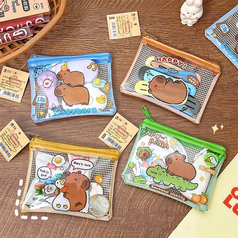 Capivara dos desenhos animados bolsa de moedas bonito carteira portátil à prova dwaterproof água mini saco armazenamento chave fone de ouvido organizador para crianças presentes