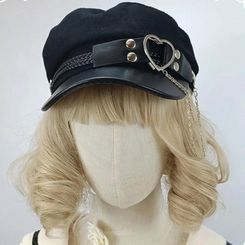

652F Woolen Felt Cap Girls Bonnet Y2K Tassel Chain Hat Adult Women Headdress
