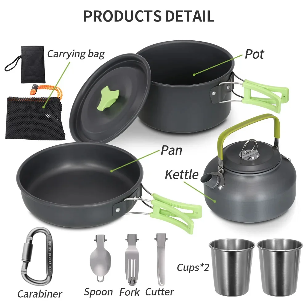 التخييم طقم حلل استانلس ستيل خفيفة الوزن المحمولة عموم غلاية أكواب ملعقة شوكة القاطع للنزهة التنزه تجهيزات المطابخ تجهيزات المطابخ السياحية قابلة للطي #6