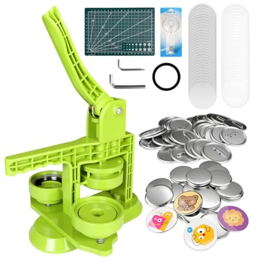 

58mm 2.25IN Professional Button Maker Machine Kit: Manual Press for Custom Pin Making Includes A4 Craft Mat and 100Pcs DIY Supp