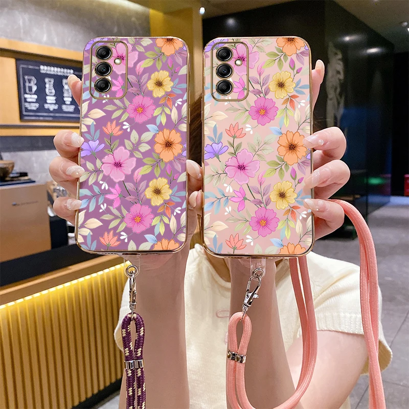 M15 Spring Flower Luxury Plating Phone Case For Samsung M15 M14 M52 M55 M53 M54 M31 M51 M42 Note 20Ultra 20 10Plus 20Plus Cover