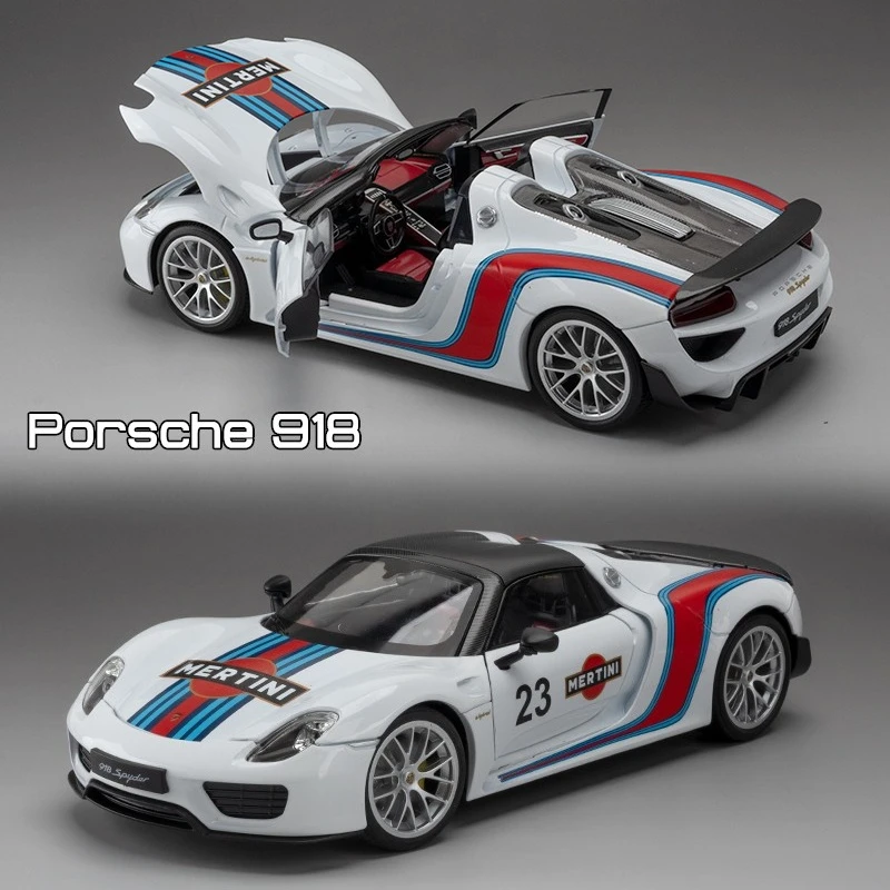 

1:18 Porsche 918 Spyder, спортивный автомобиль, модель легкосплавного автомобиля, литье под давлением, металлическая модель игрушечного автомобиля, имитация звука, свет, коллекция, подарок для детей