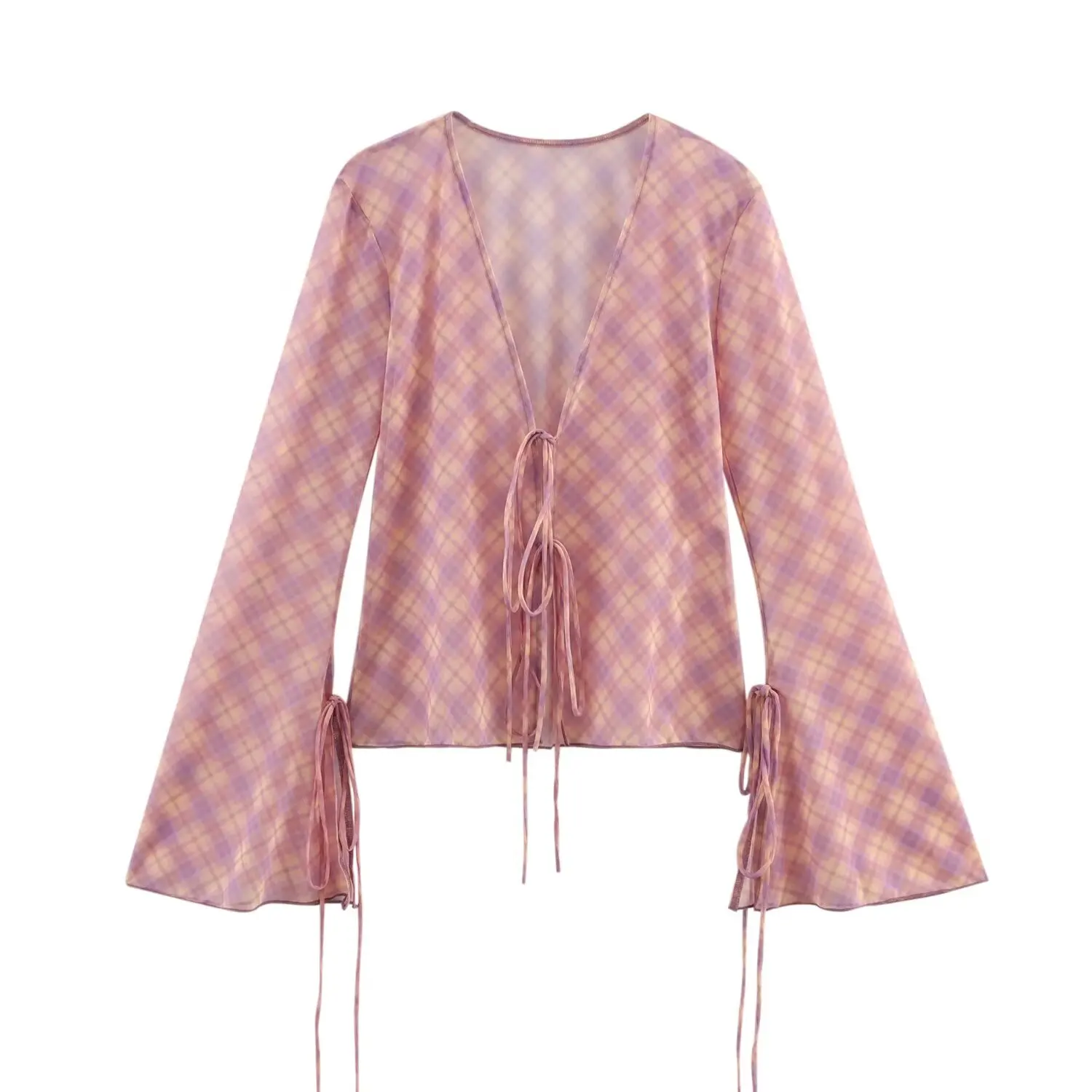 Willshela Frauen Mode Plaid Mesh Stoff 2 Stück Sets V-ausschnitt Hemd und Midi Rock Weibliche Chic Mujer Tops Bluse Koordinaten