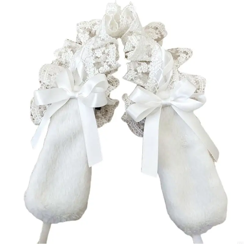 49mf Mesh renda cocar coelho Ear tanque cabeça empregada Anime Cosplay Acessórios para cabelos