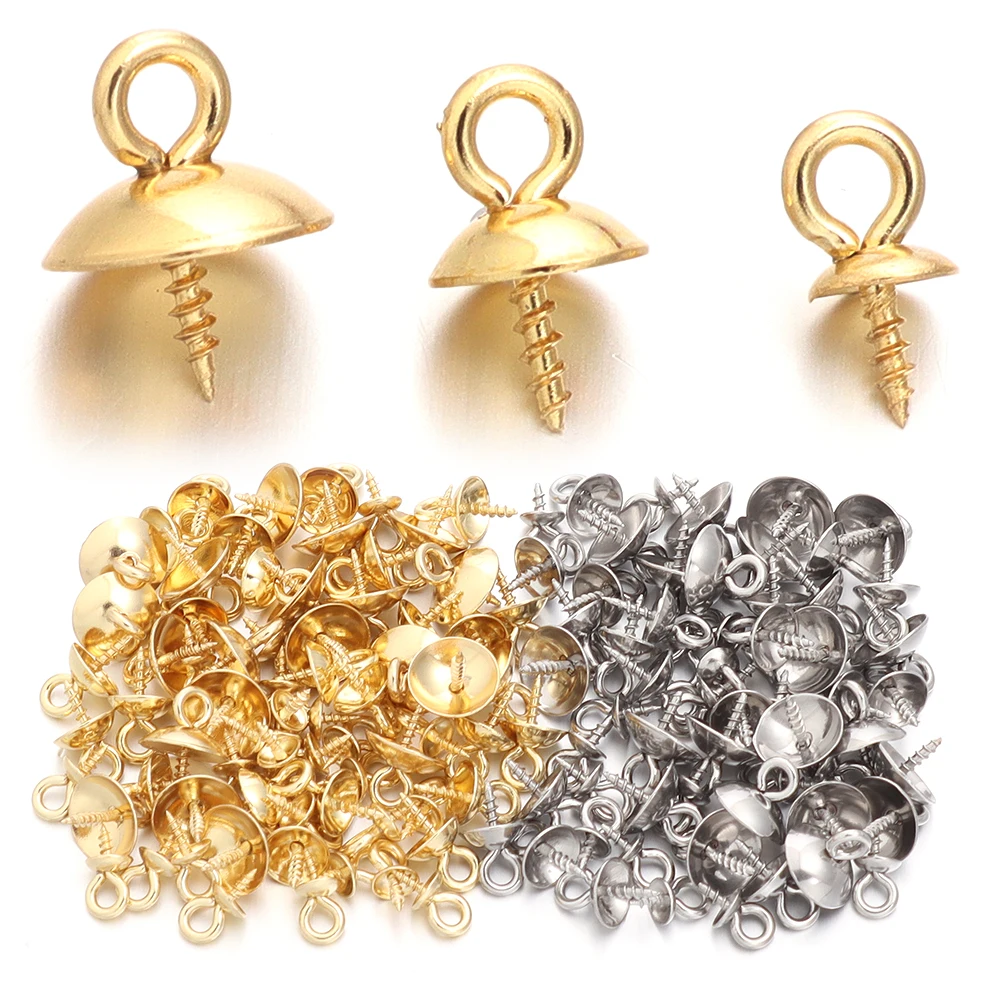 20 Stück/Lot Edelstahl-Schraubösen-Anhängerverschlüsse, oben gebohrte Perlen-Endkappen, Anhänger-Verbinder für DIY-Charms, Halsketten und Schmuckherstellung