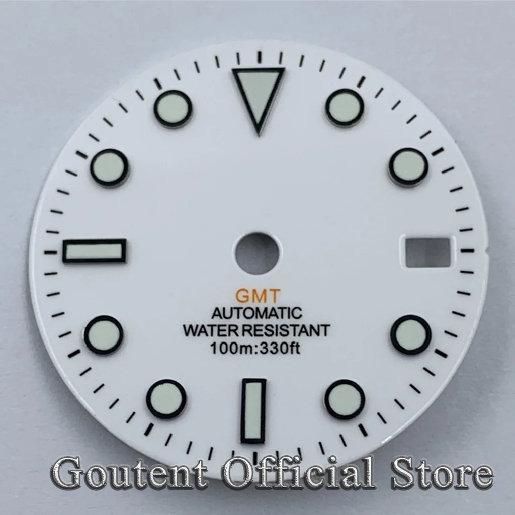 Goutent 28.5mm Luminous White Watch Dial Fit NH34 NH35 NH36 Automatic Movement Calendar Window Sterile Dial