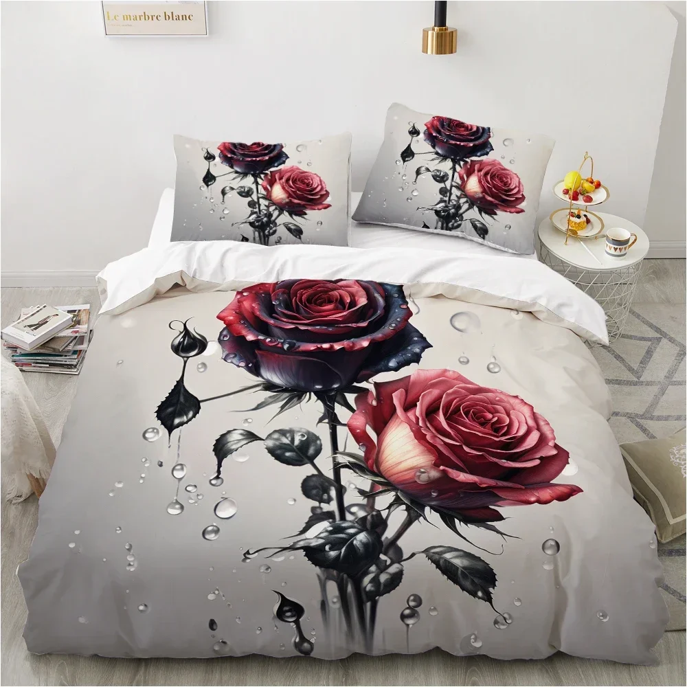 3D Floral Bedding Set Duvet/Quilt/Comforter Cover Sets Flower Bed Linen Red Rose Design Custom King Queen Full Size 260x240