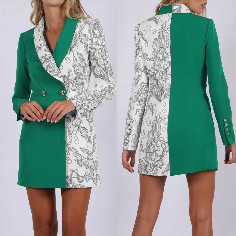 Green Women Blazer Short Work Wear For Ladies Loose Fit Business Tuxedos Guest Wedding Prom Party Ogstuff