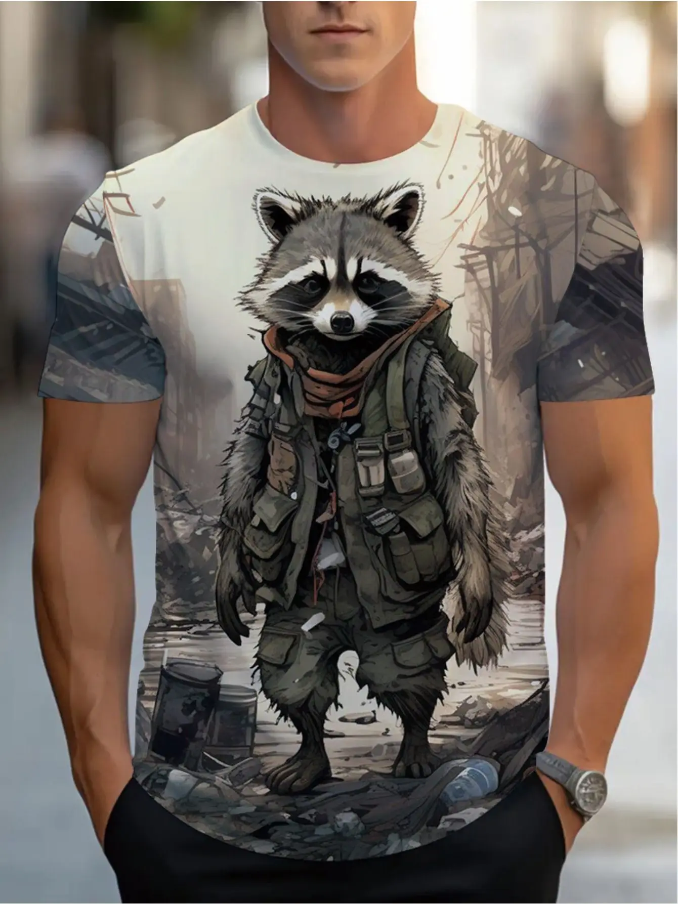 Cartoon Animal T-Shirts Horse Cat Raccoon 3D Print Men Women Short Sleeve T Shirt Oversized Harajuku Y2K Tops Tees Men Clothing