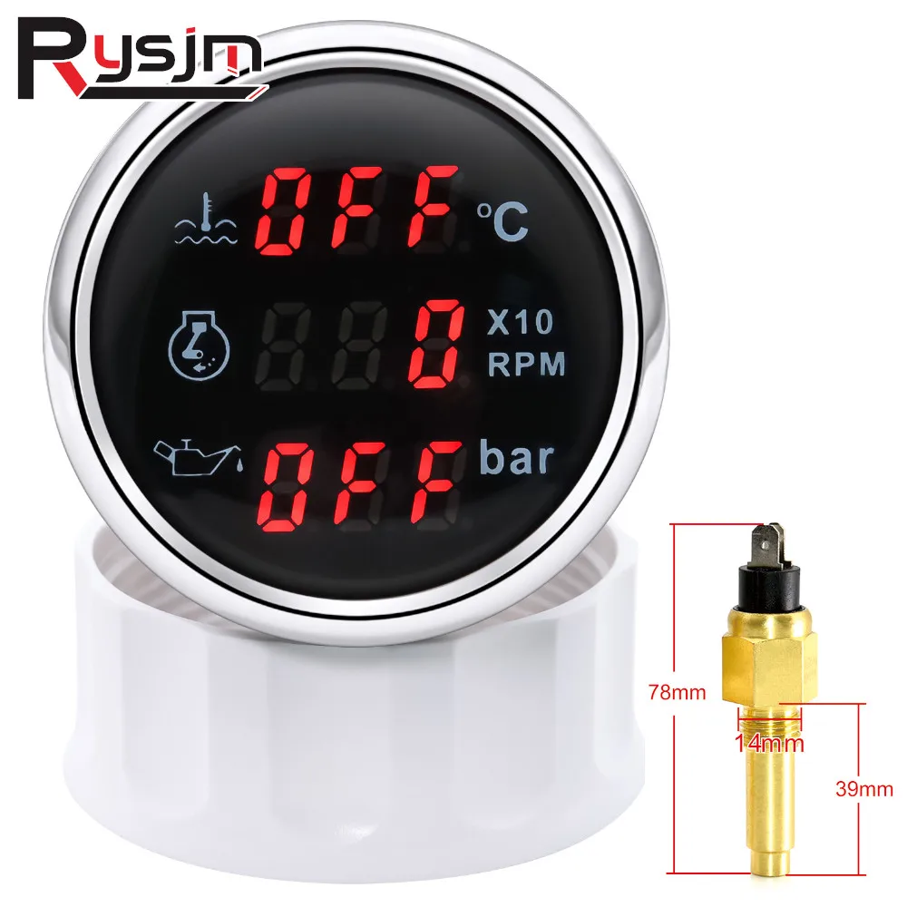 3 IN 1 Car Digital Gauge 52mm Oil Pressure + Tachometer + Water Temp Gauge With Alarm Temperature Sensor NPT 1/8 RPM Sensors