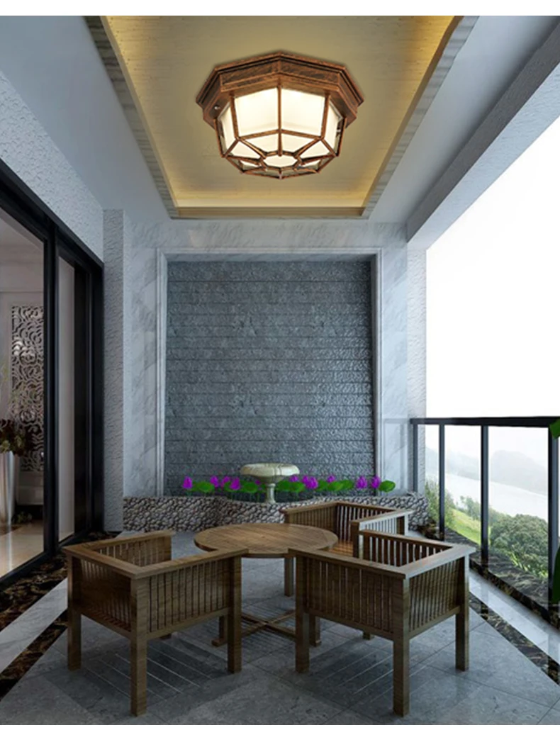 Rustic Frosted Glass Shade Outdoor Ceiling Lights Yard Balcony Garden Flush Ceiling Lamp Europe Style Exterior IP65