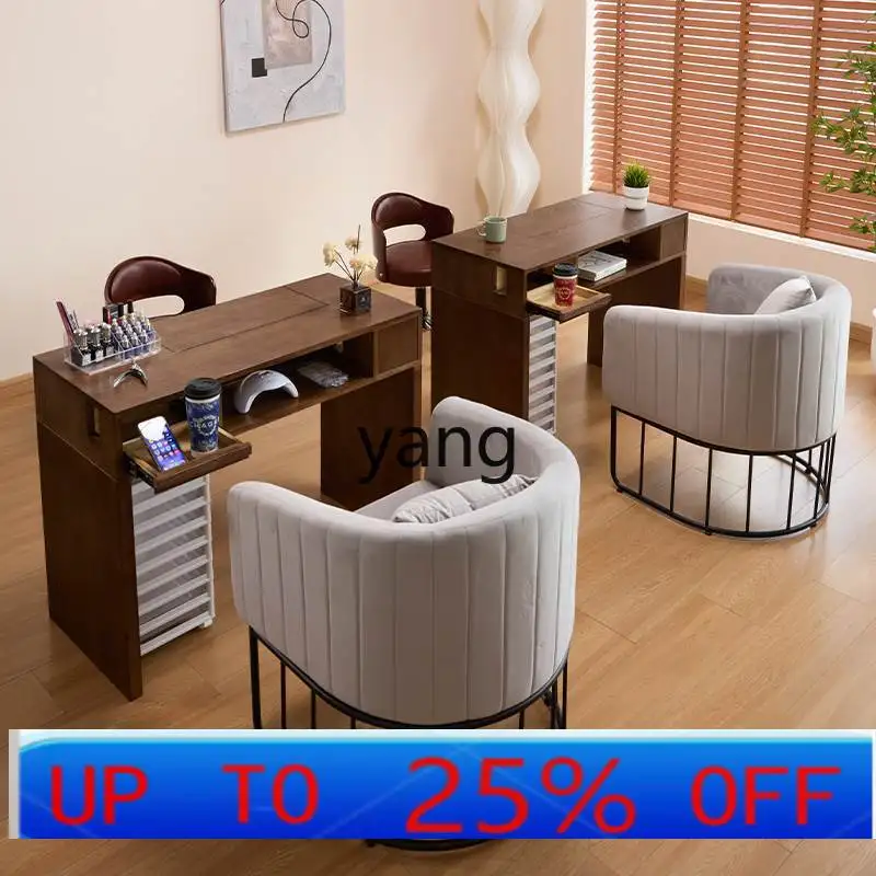 

LMM retro style solid wood multi-drawer storage table and chair set