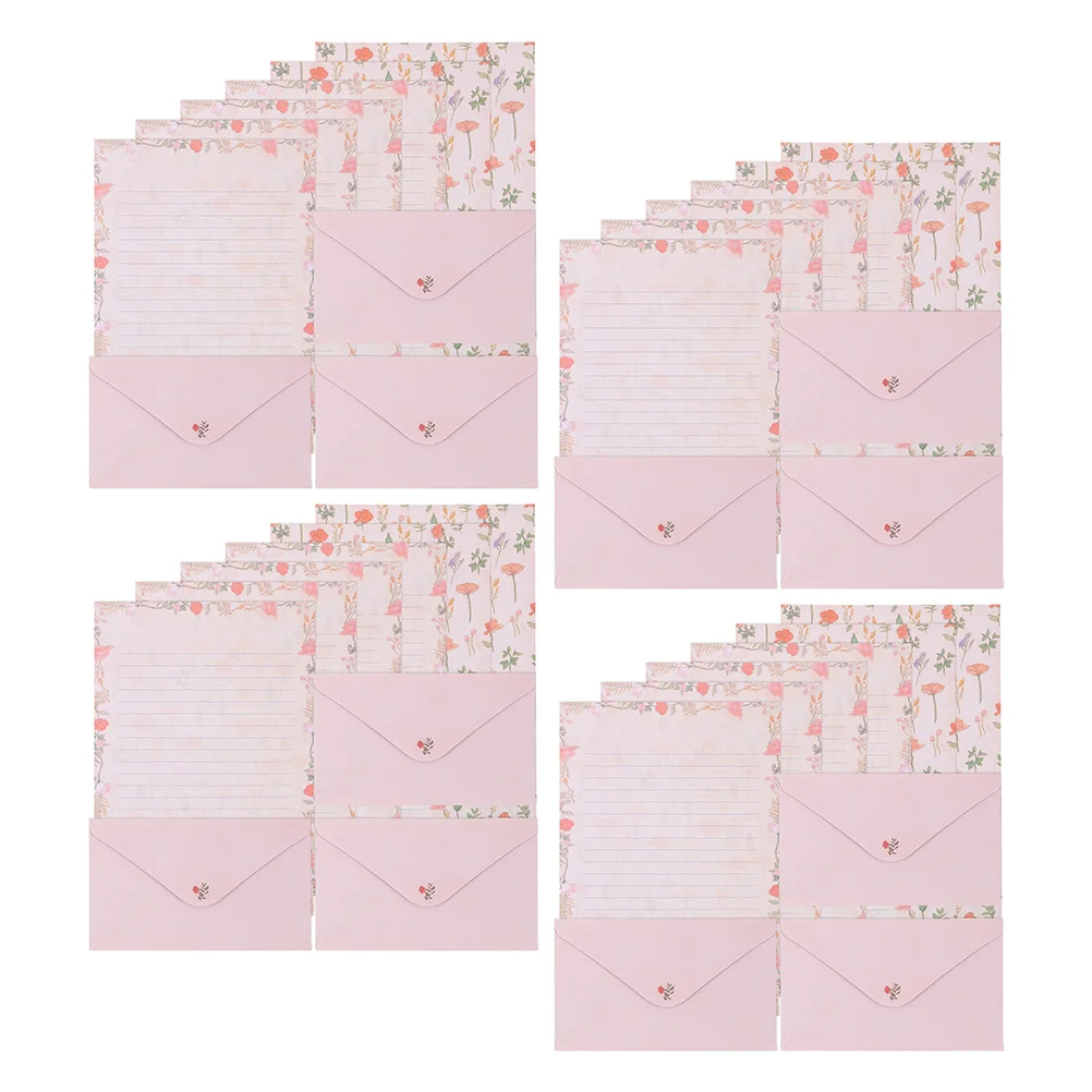 4 Sets Vintage Invitations Stationery Envelopes Letter Supply Letterhead Writing Paper Pink