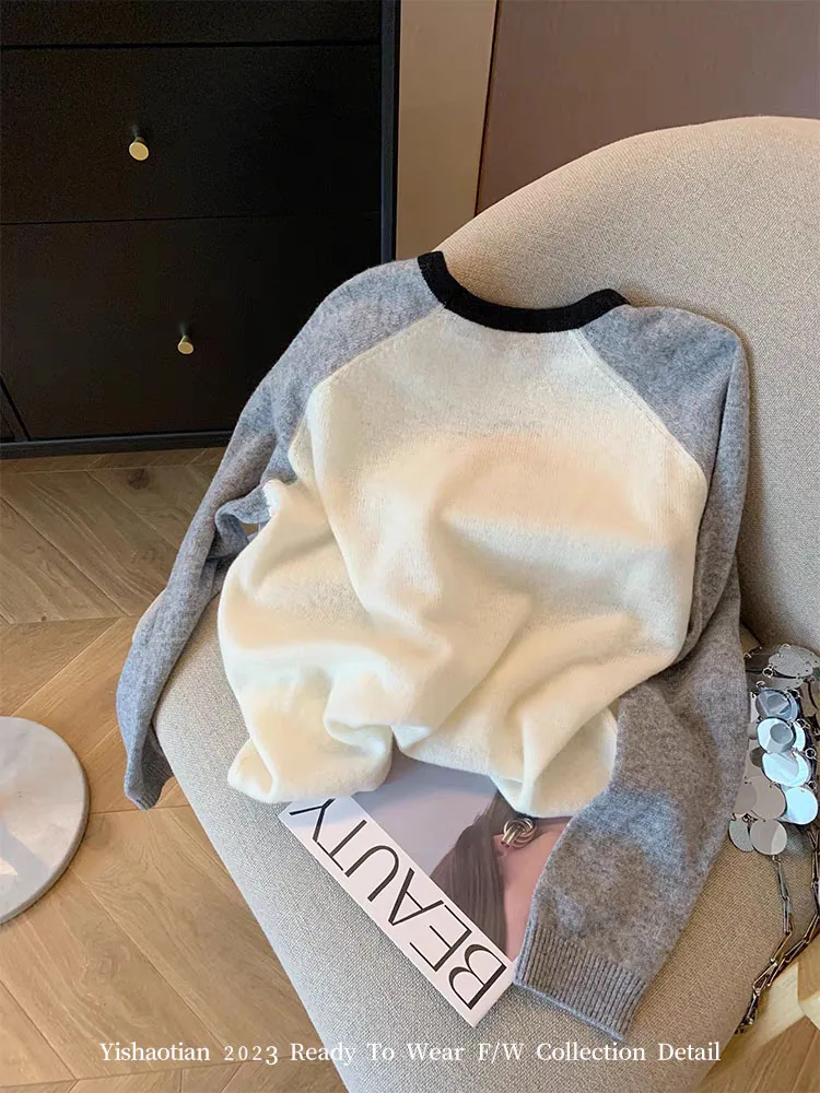 Nuovo Design Maglione Pullover Office Lady Autunno Inverno Semplice O-Collo Lettera Stampa Maglieria Maglione Casual Spessore Caldo Oversize Y2K