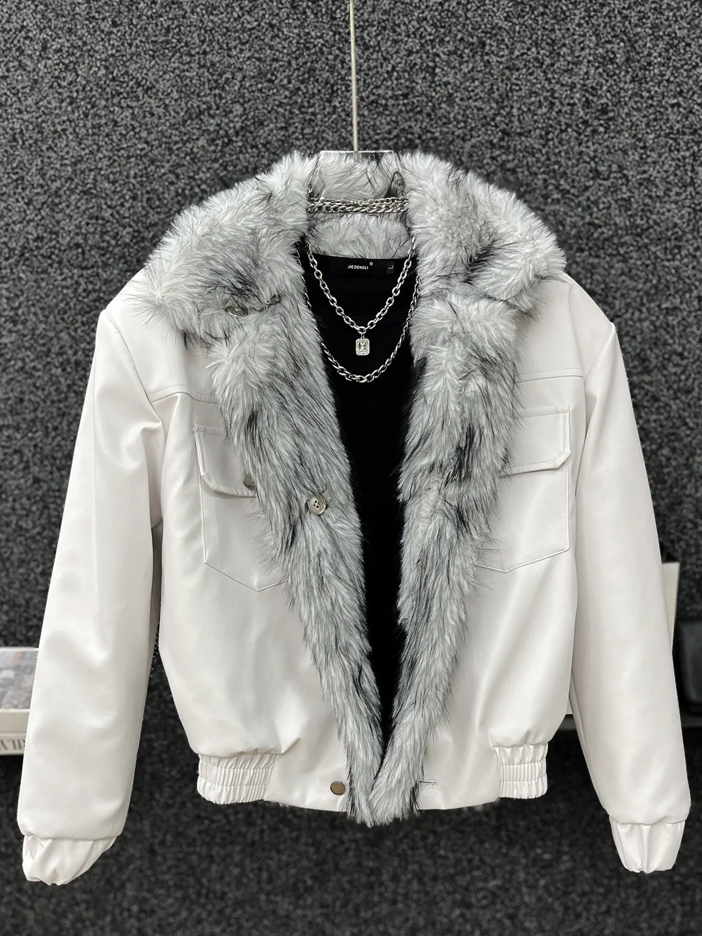 Men's Faux Fur Collar Short Parka Jacket Trendy Street Style Casual Male Thicken Warm Plush Cotton‑Padded Winter Outerwear