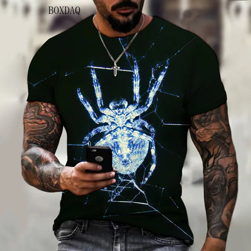 Spiders 3D Print Men's Fashion T-Shirts Big Size Loose Street Style Summer Tops Short Sleeve Animal Male Casual Tee 6XLPlus Size