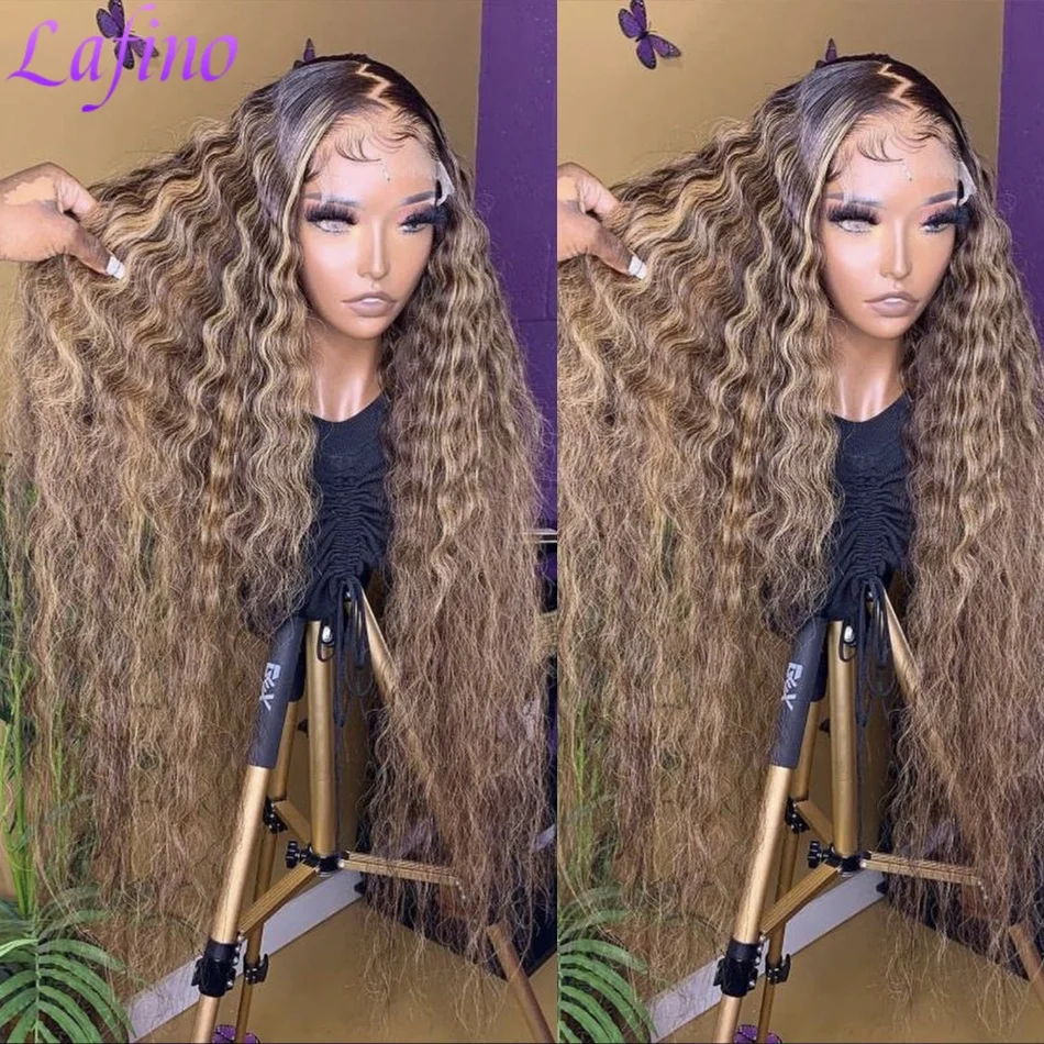 200高密度ウォーターウェーブP4/27ハイライト13x4 13x6 HDレースフロントディープウェーブウィッグブラジル産100%カラーカーリー人毛ウィッグ