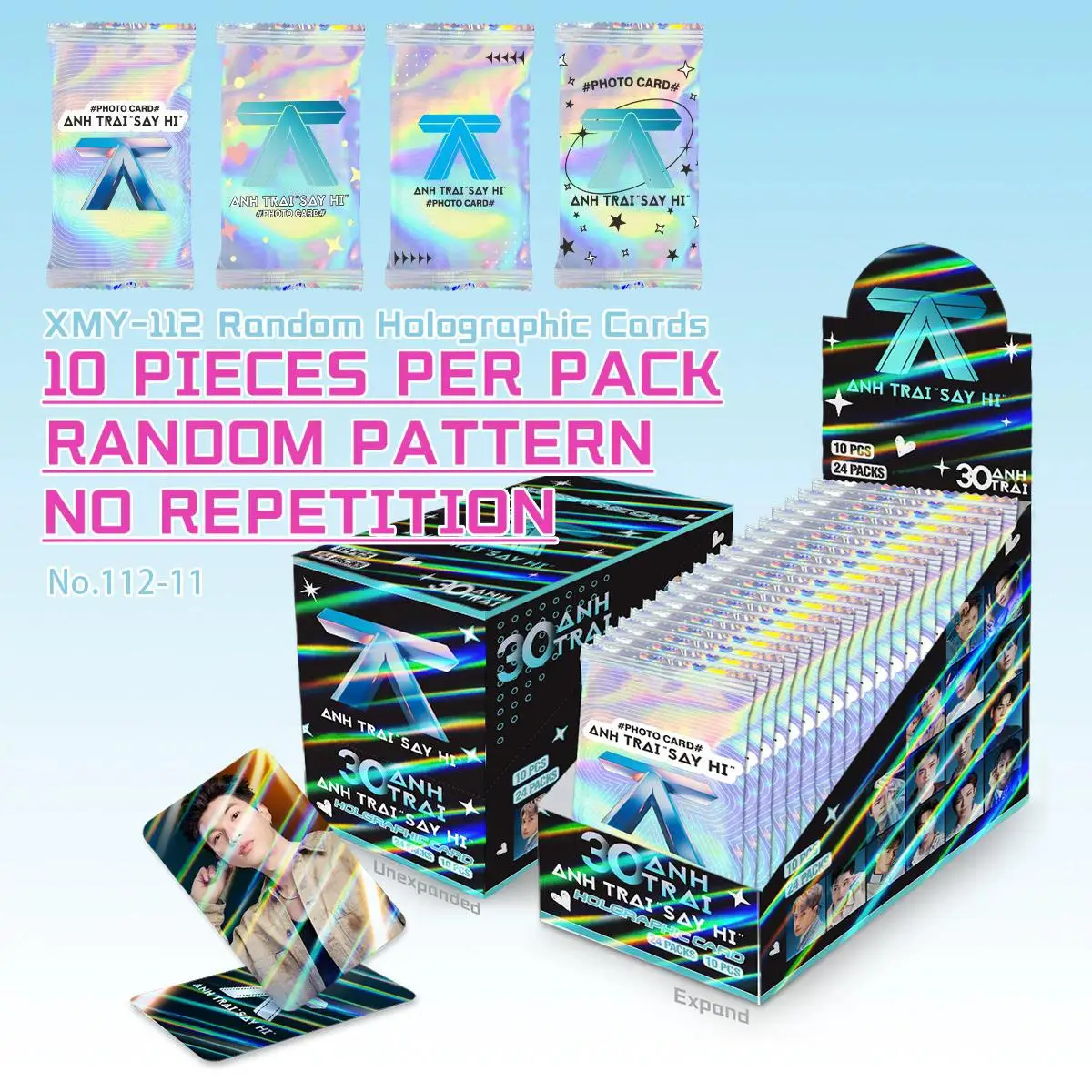 

10Pcs Thai Star Holographic Lomo Cards - Anh Trai Say Hi Series Box Kpop Collectible Gift for Fans