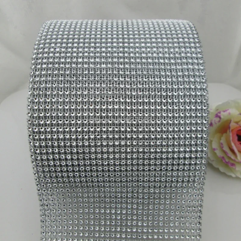 1 Yard 30 Row Color Sparkle Rhinestone Crystal Diamond Mesh Wrap Roll Ribbon