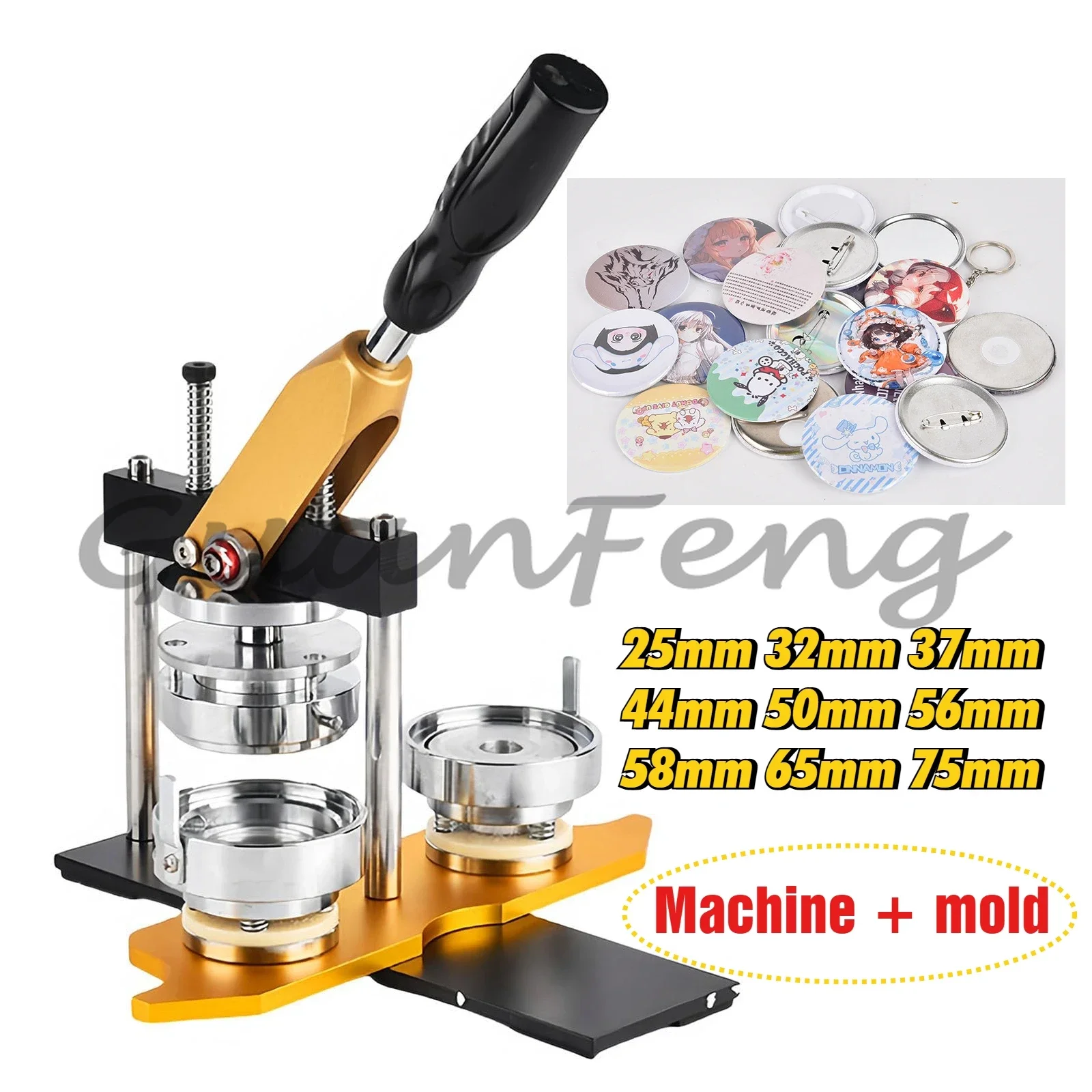 Button Press Machine with Multi-Size Molds 25-75mm, Ergonomic Curved Handle for Handmade Gifts