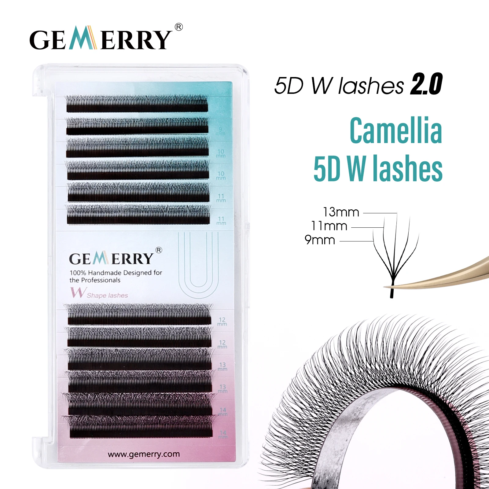 GEMERRY 5D W Shape Camellia Eyelash Extensions Different Lengths 5D W-Shaped 2.0 False Eyelashes Natural Soft Premade Fan Lashes