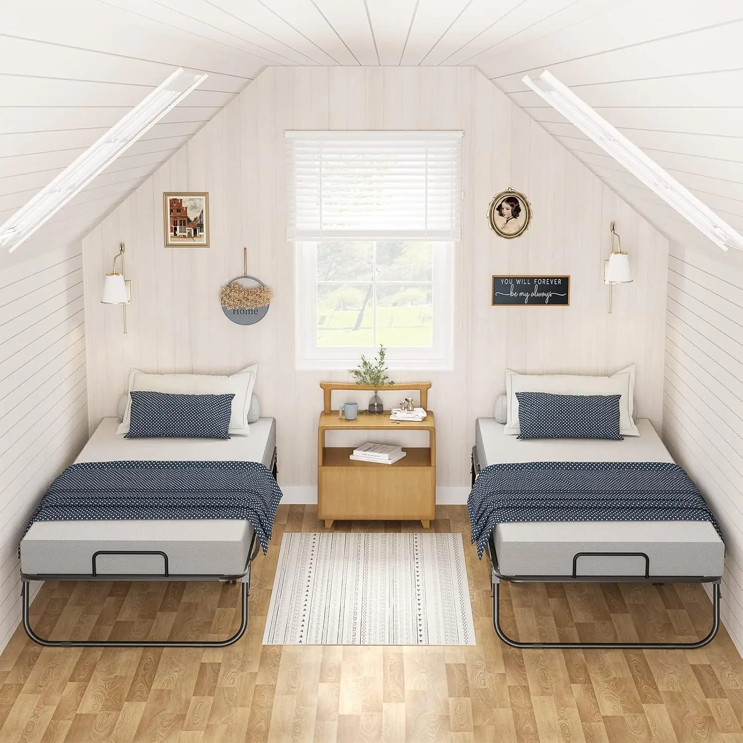 Folding Bed with Mattress, 75” x 31” Cot Size Rollaway Bed