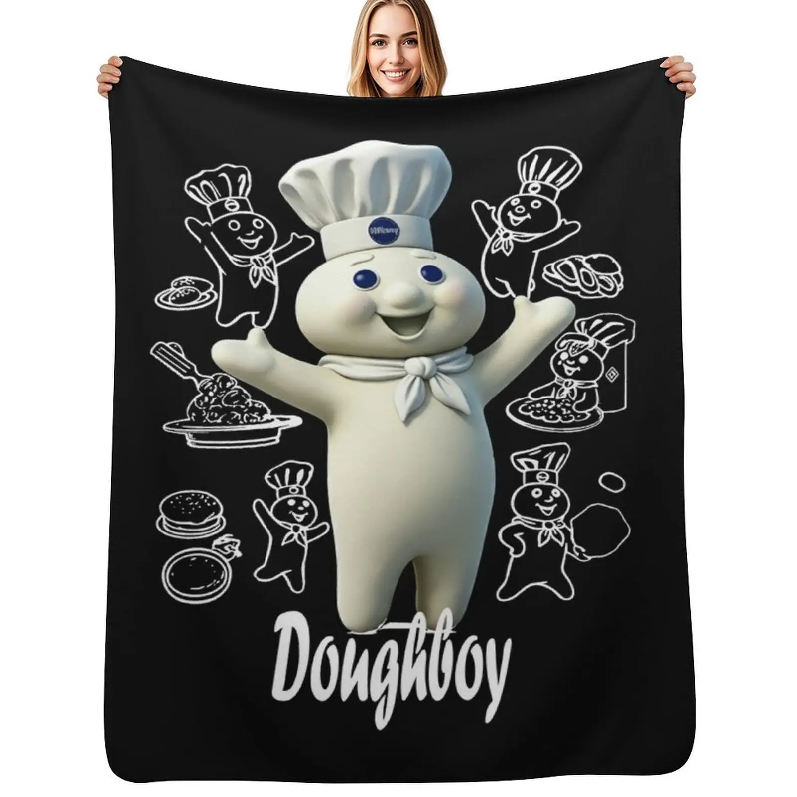 Pillsbury Doughboy Funny Design The Dough Baking Costume Throw Blanket Shaggy Furry Soft Blanket for Bedroom Living Room