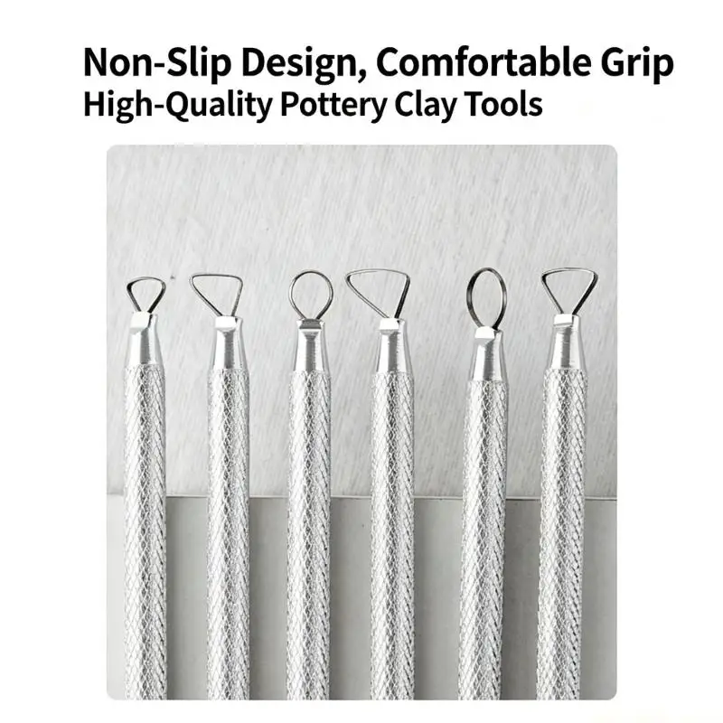 QX2E Pottery Shaping Tool Set in 6 Count Metal Build for Carving Clay Trimming