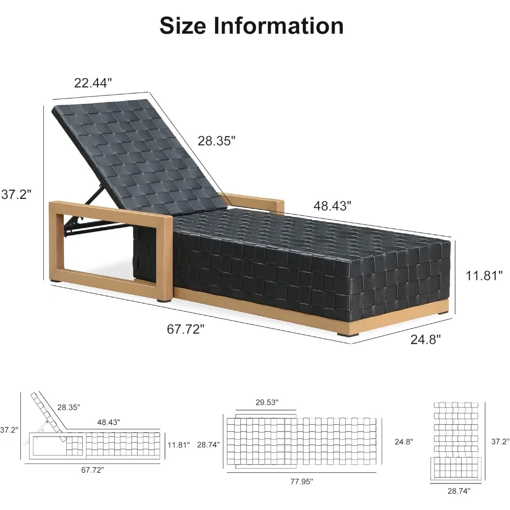 Outdoor Chaise Lounge Set of 2, PU Leather Patio Lounge Chair Aluminum Pool Lounge Chairs with 5-Position Adjustable Backrest view 6