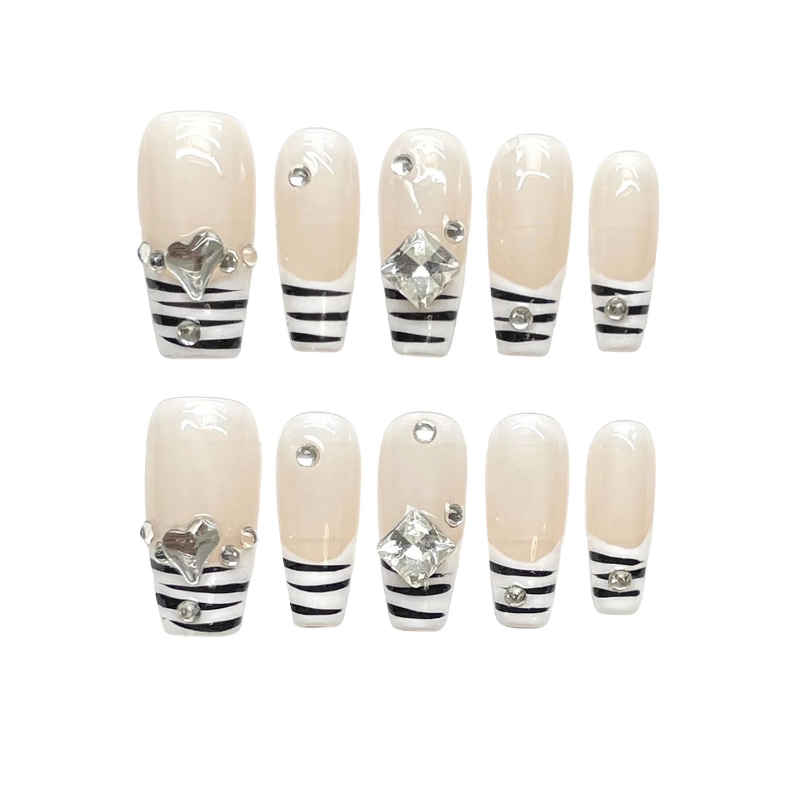 New Hot Glossy Press on Nails with Rhinestone Charming Comfortable to Wear Manicure Nails for Daily and Parties Wearing