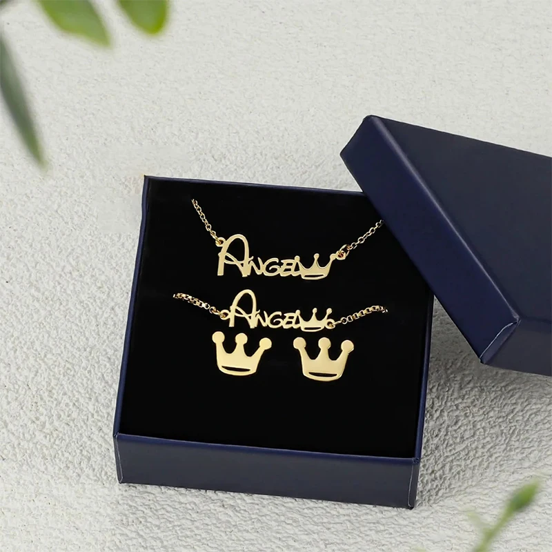 Personlized Custom Children's Name Necklace Bracelet Earring Jewelry Sets for Kids Baby Stainless Steel Customized Name Set Gift