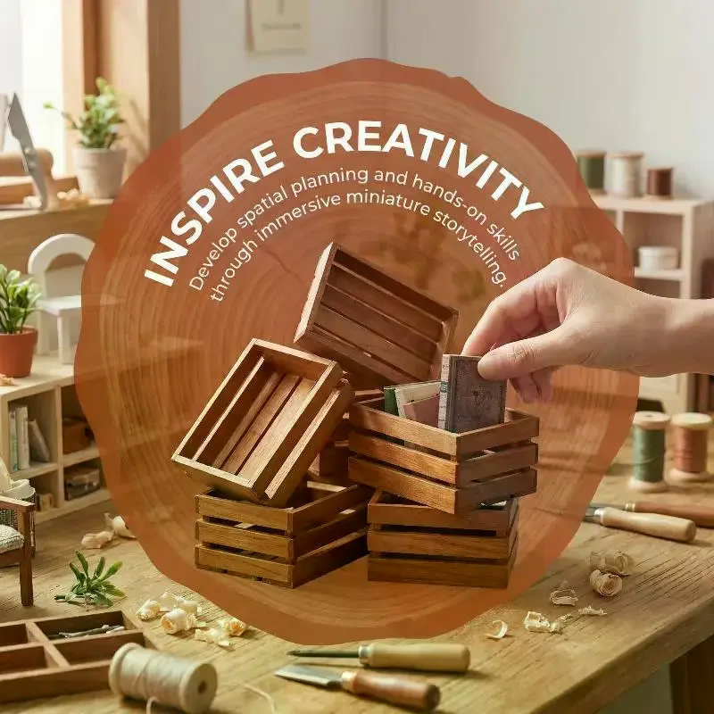 

Реалистичная деревянная корзина для хранения в кукольном домике, миниатюрный органайзер для декора детской комнаты, аксессуары для игрового домика